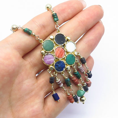 925 Sterling Gold Plated Spiny Oyster Shell & Multi-Color Gem Chain Necklace 25"