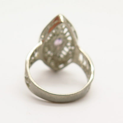 925 Sterling Silver Real Amethyst Gemstone Ornate Filigree Ring Size 7