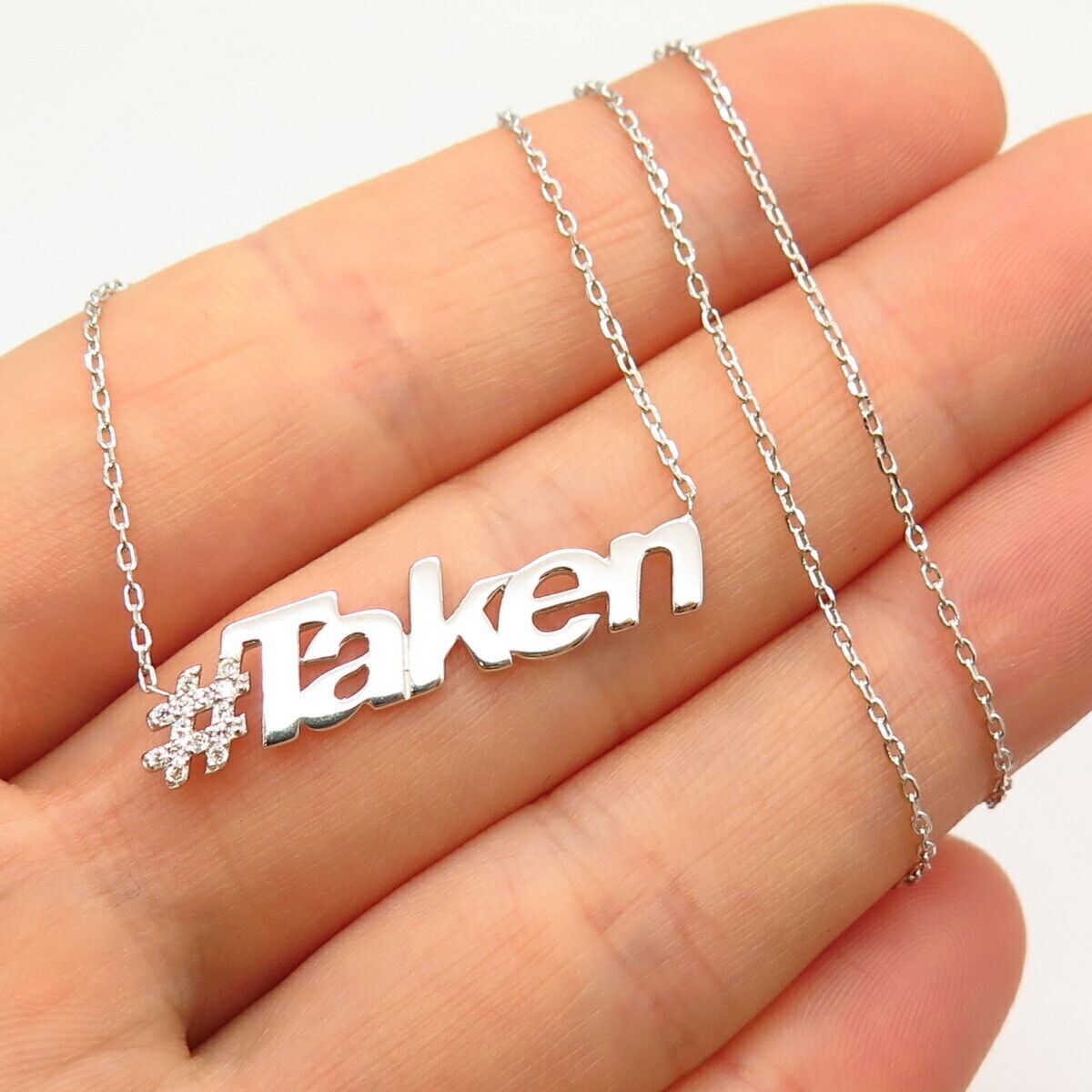 925 Sterling Silver C Z "#Taken" Chain Necklace 17"