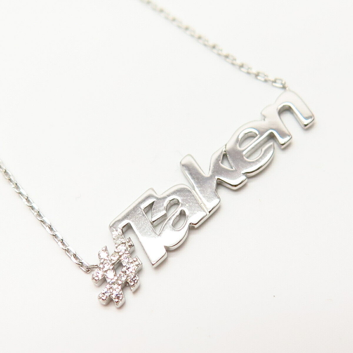 925 Sterling Silver C Z "#Taken" Chain Necklace 17"