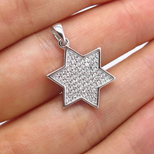 925 Sterling Silver Pave C Z Star of David Judaica Pendant