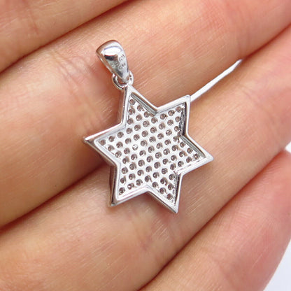 925 Sterling Silver Pave C Z Star of David Judaica Pendant