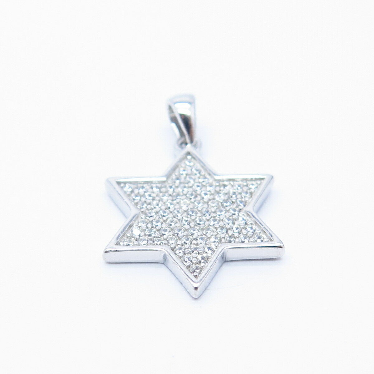 925 Sterling Silver Pave C Z Star of David Judaica Pendant