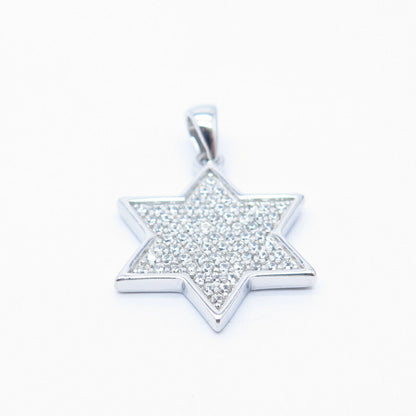 925 Sterling Silver Pave C Z Star of David Judaica Pendant