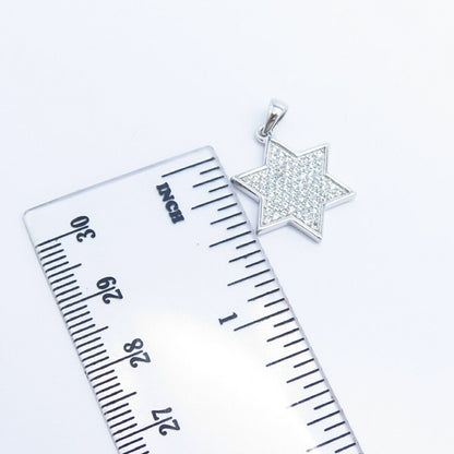 925 Sterling Silver Pave C Z Star of David Judaica Pendant