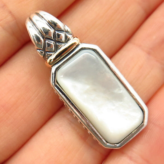 925 Sterling Silver / 14K Real Mother-of-Pearl Rectangle Shape Pendant