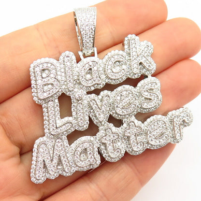 925 Sterling Silver Pave C Z "Black Lives Matter" / "BLM" Large Pendant