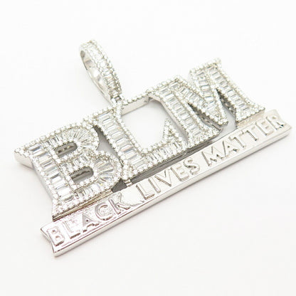 925 Sterling Silver Pave C Z "Black Lives Matter" / "BLM" Large Pendant