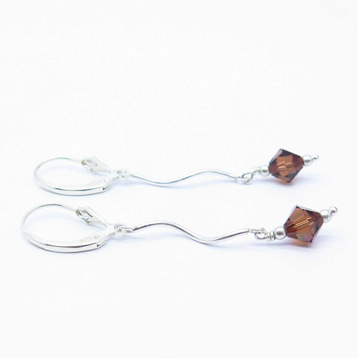 925 Sterling Silver Citrine-Tone C Z Dangling Earrings