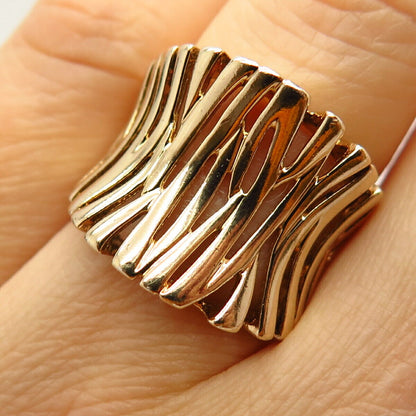 925 Sterling Silver Gold Plated Carved Wide Ring Size 5 3/4