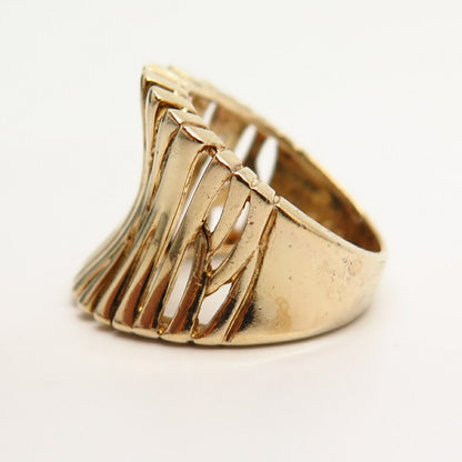 925 Sterling Silver Gold Plated Carved Wide Ring Size 5 3/4