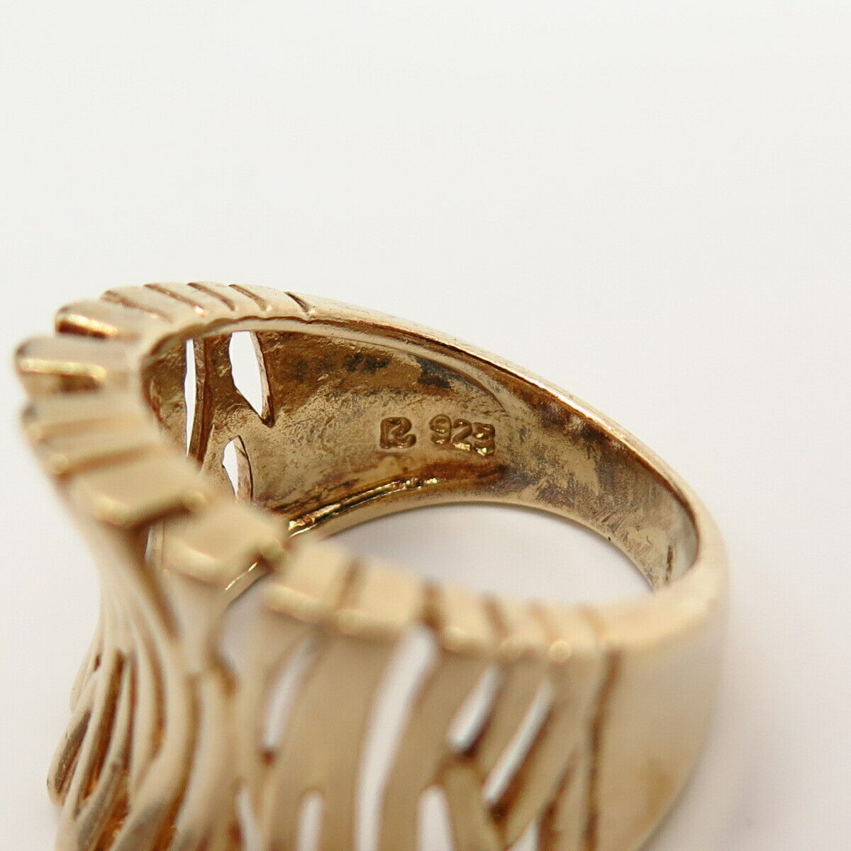 925 Sterling Silver Gold Plated Carved Wide Ring Size 5 3/4