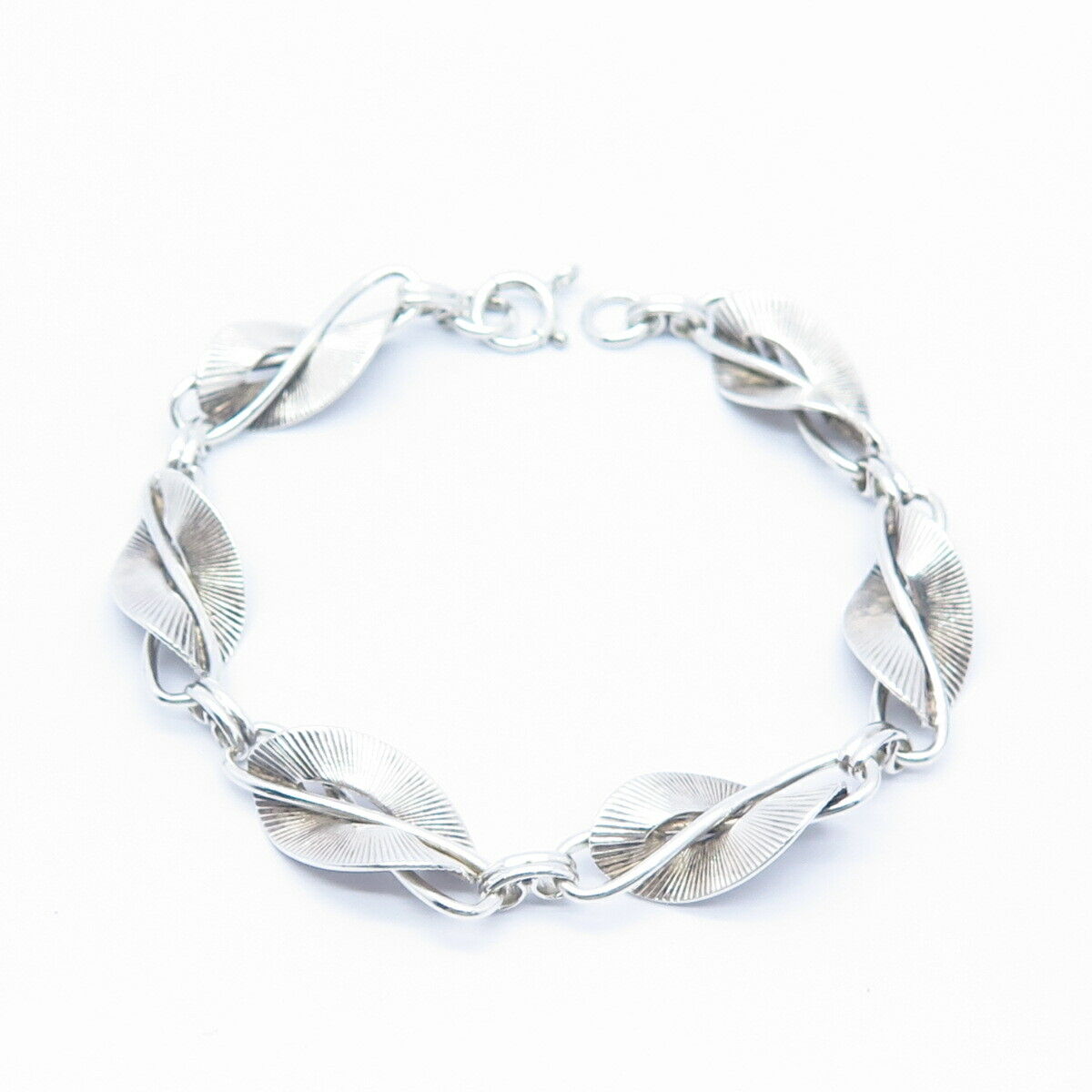 925 Sterling Silver Antique Danecraft Leaves Design Link Bracelet 7 1/4"