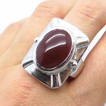 925 Sterling Silver Real Carnelian Gemstone Wide Ring Size 10