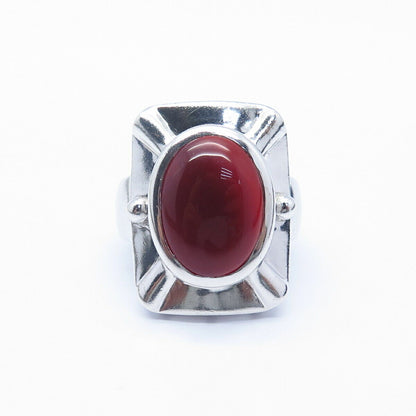 925 Sterling Silver Real Carnelian Gemstone Wide Ring Size 10