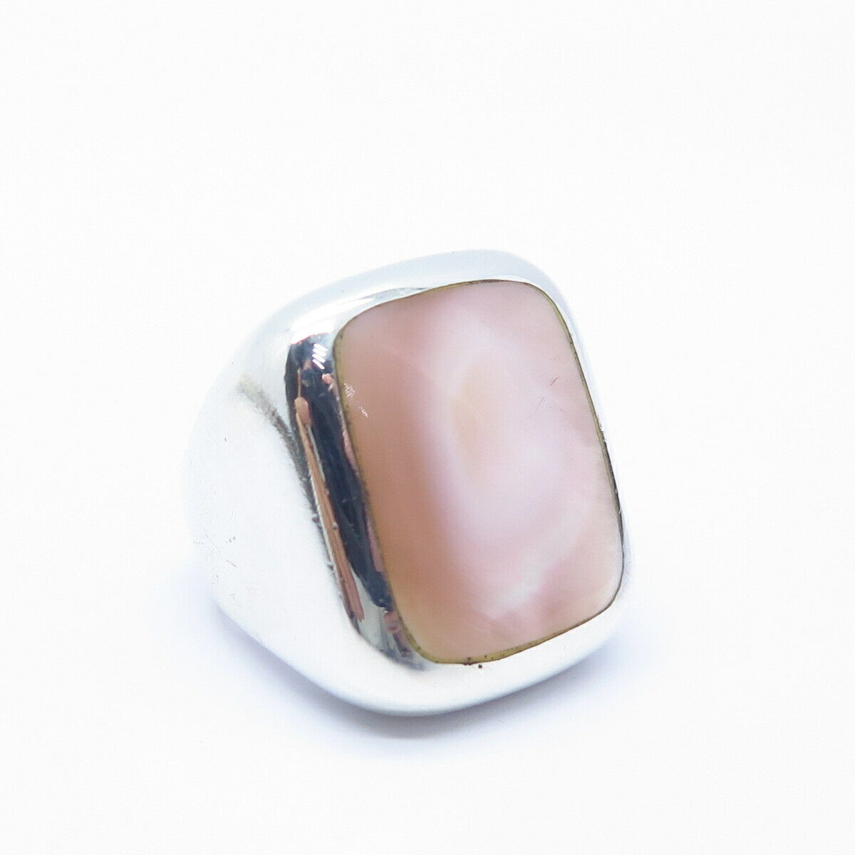 925 Sterling Silver Real Pink Mother-of-Pearl Wide Ring Size 7