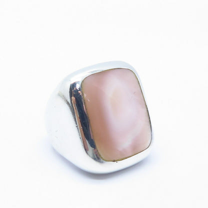 925 Sterling Silver Real Pink Mother-of-Pearl Wide Ring Size 7