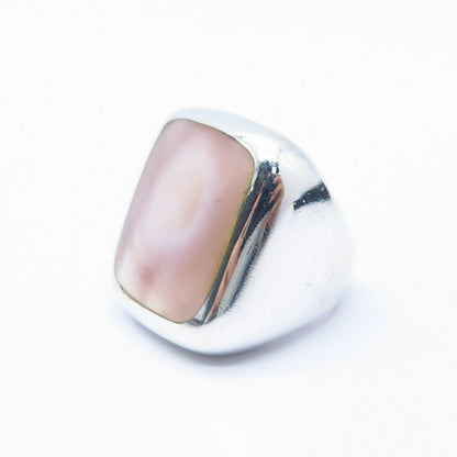 925 Sterling Silver Real Pink Mother-of-Pearl Wide Ring Size 7