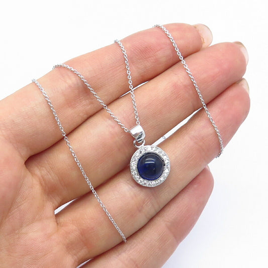 925 Sterling Silver White & Blue C Z Pendant Chain Necklace 16"