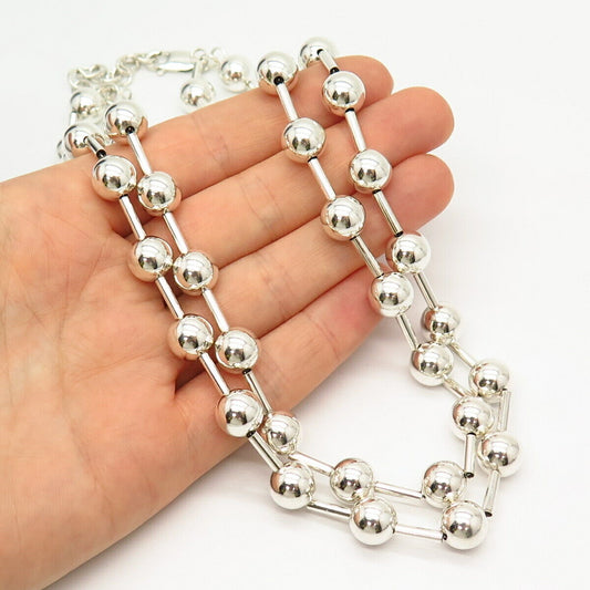 925 Sterling Silver Ball & Bar Double Row Chain Necklace 16-18"