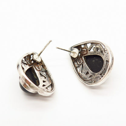 925 Sterling Silver Real Black Onyx Gemstone Ornate Teardrop Earrings