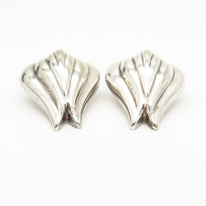 925 Sterling Silver Vintage Italy Ribbed Design Hollow Clip On Earrings