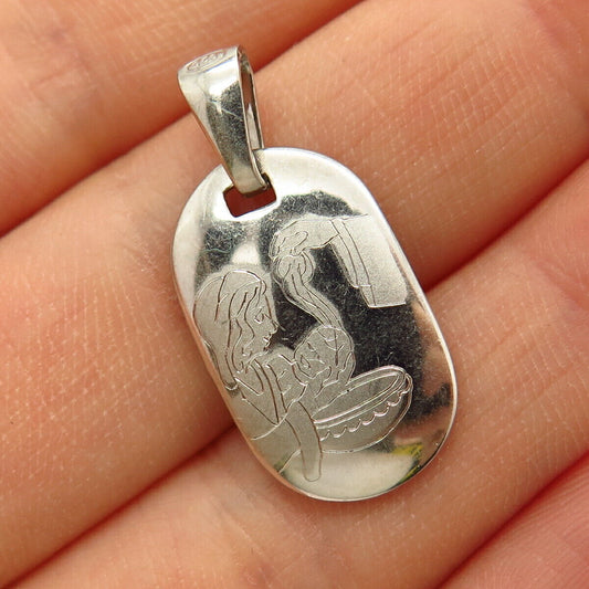 925 Sterling Silver Italy Scene of Baptism / Christening Pendant