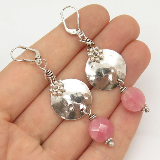 925 Sterling Silver Real Rose Quartz Dangling Earrings