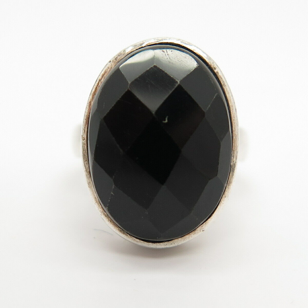 925 Sterling Silver Real Checkered Black Onyx Gem Oval Ring Size 6