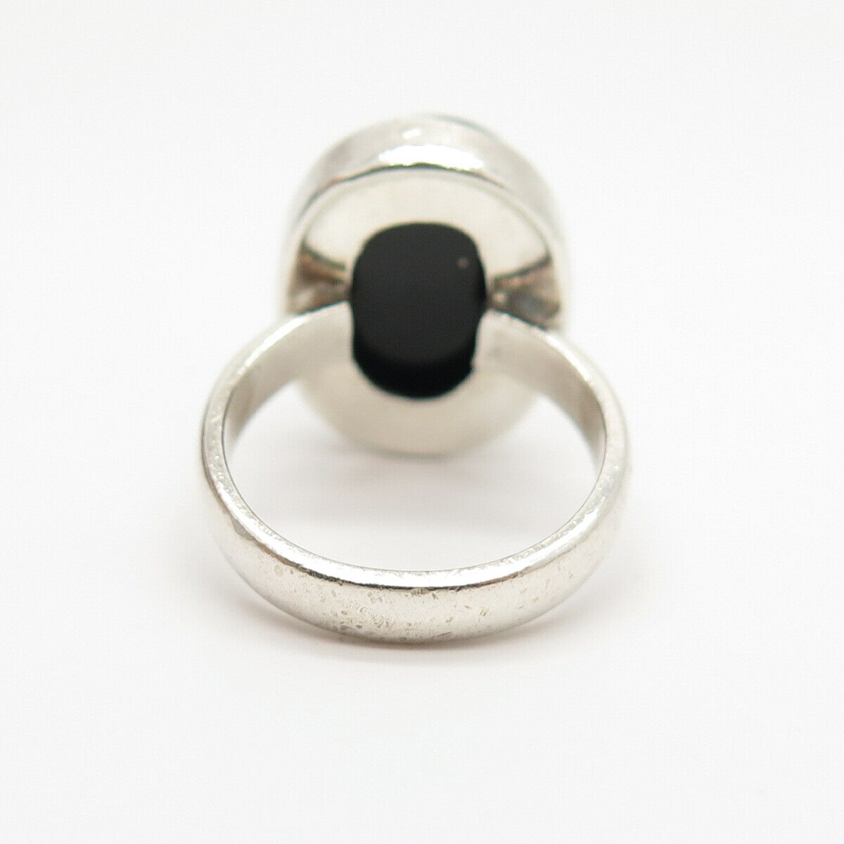 925 Sterling Silver Real Checkered Black Onyx Gem Oval Ring Size 6