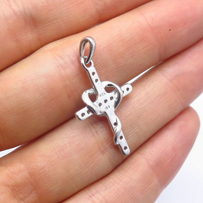 925 Sterling Silver C Z Heart Cross Pendant