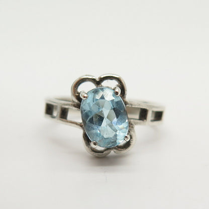 925 Sterling Silver Real Blue Topaz Gemstone Ring Size 5 3/4