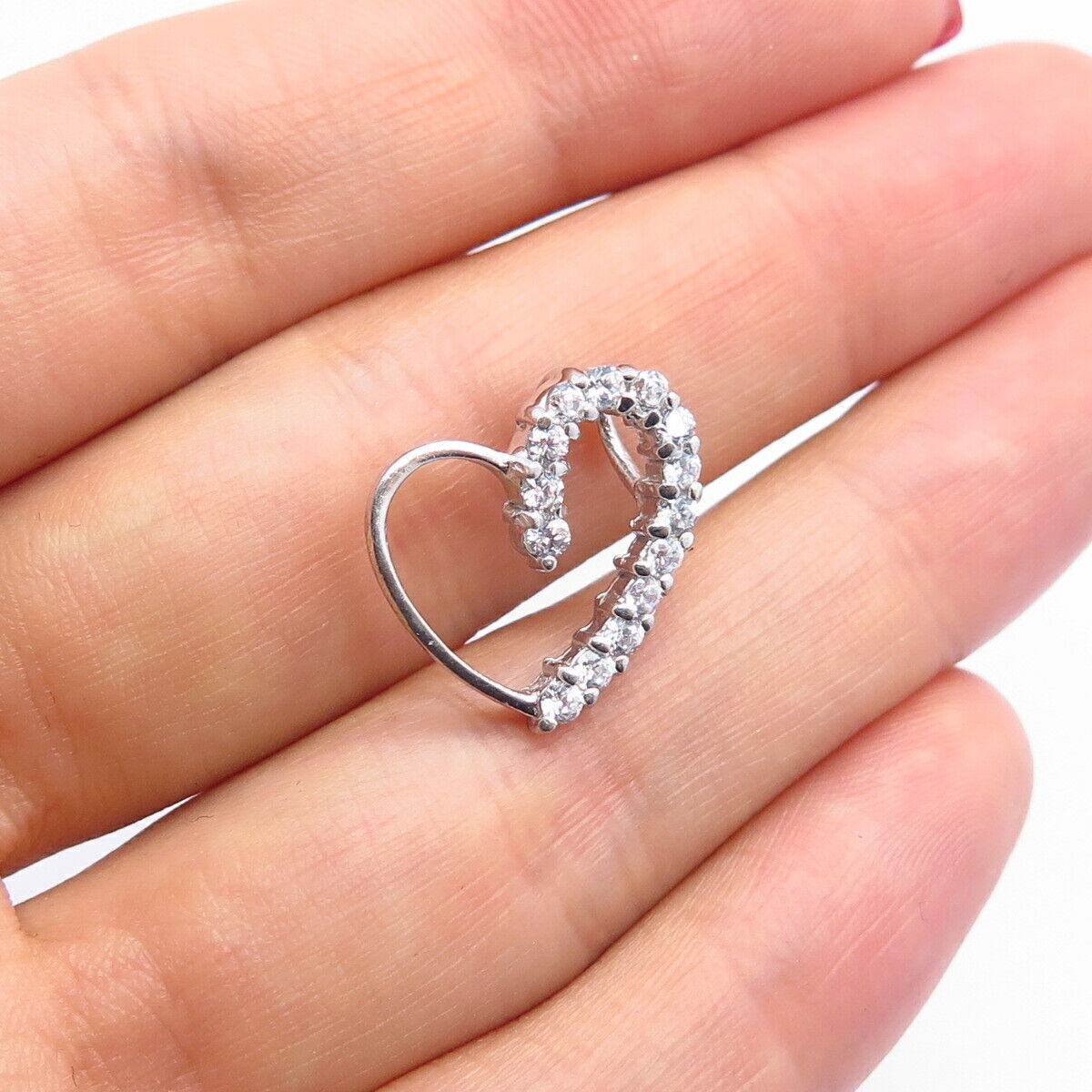 925 Sterling Silver C Z Open Heart Design Slide Pendant