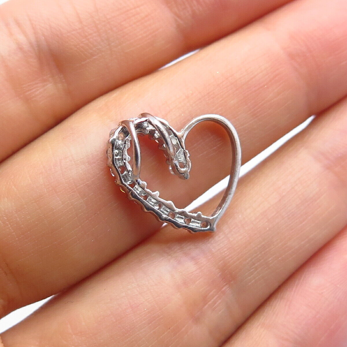 925 Sterling Silver C Z Open Heart Design Slide Pendant