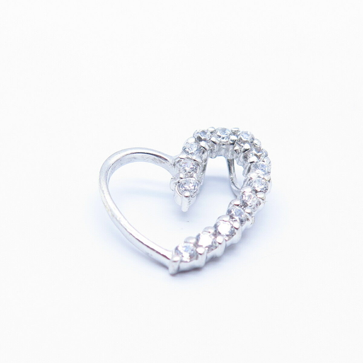 925 Sterling Silver C Z Open Heart Design Slide Pendant