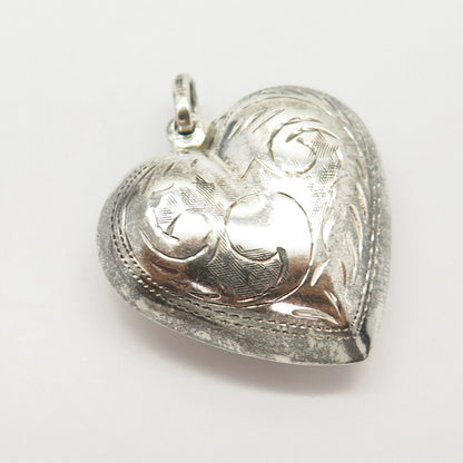 925 Sterling Silver Vintage Etched Hollow Heart Design Pendant