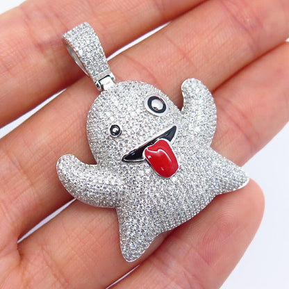 925 Sterling Silver Pave C Z Friendly Ghost Pendant