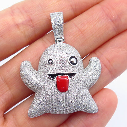 925 Sterling Silver Pave C Z Friendly Ghost Pendant