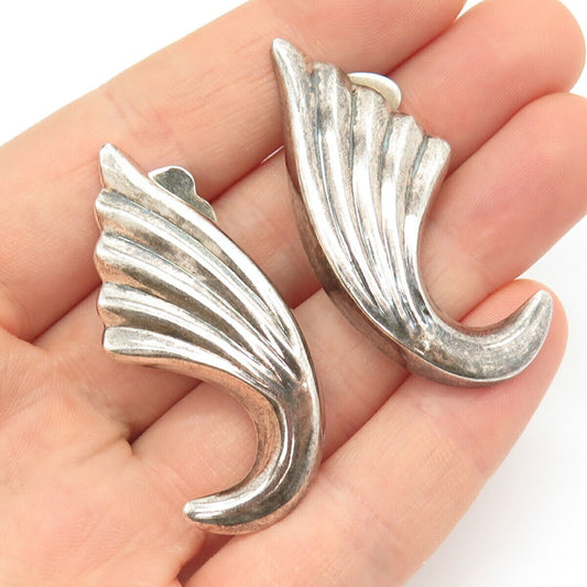 925 Sterling Silver Vintage Wavy Ribbed Hollow Clip On Earrings