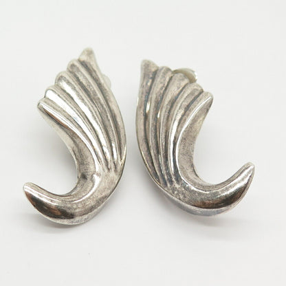 925 Sterling Silver Vintage Wavy Ribbed Hollow Clip On Earrings