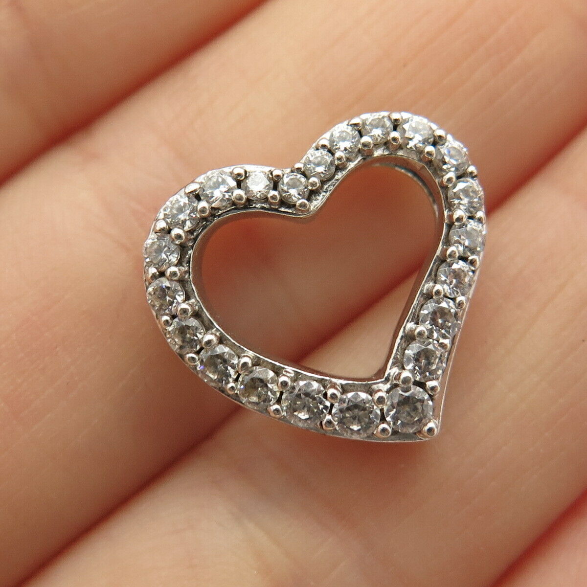 925 Sterling Silver C Z Open Heart Design Slide Pendant