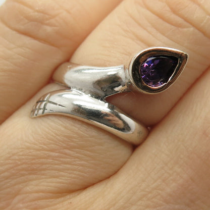 925 Sterling Silver 2-Tone Amethyst-Tone C Z Bypass Ring Size 5 3/4