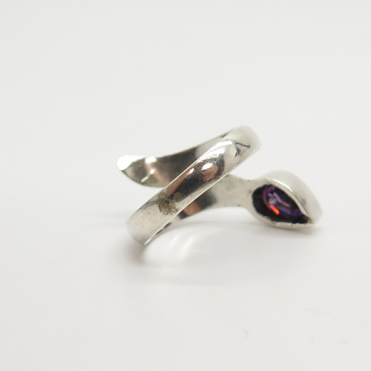 925 Sterling Silver 2-Tone Amethyst-Tone C Z Bypass Ring Size 5 3/4