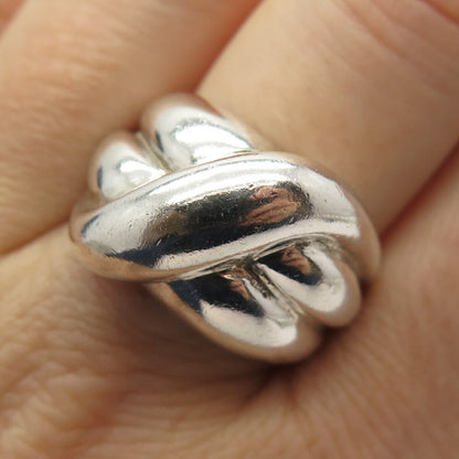 925 Sterling Silver Vintage Crossover Ring Size 8