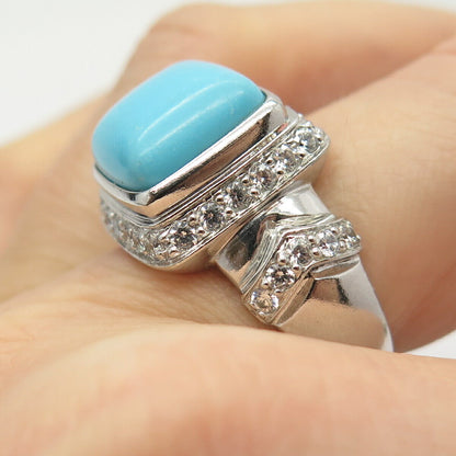 925 Sterling Silver Faux Turquoise & C Z Ring Size 8