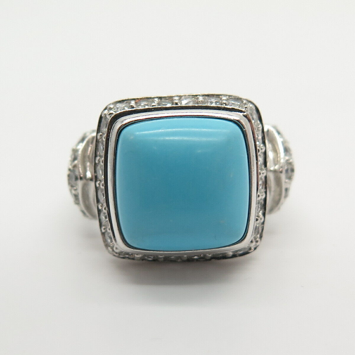 925 Sterling Silver Faux Turquoise & C Z Ring Size 8