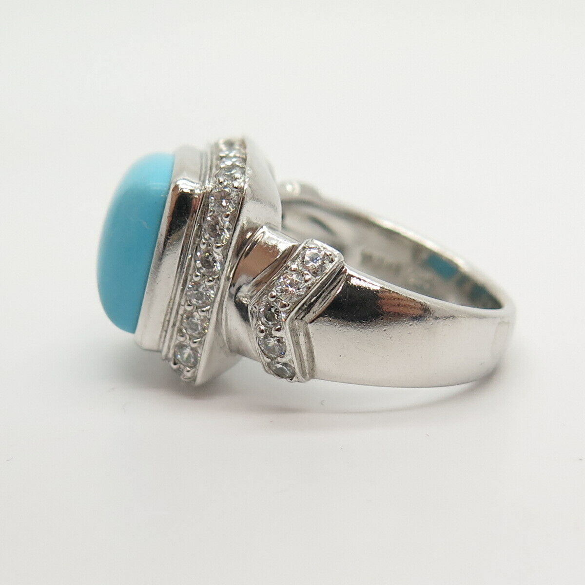 925 Sterling Silver Faux Turquoise & C Z Ring Size 8