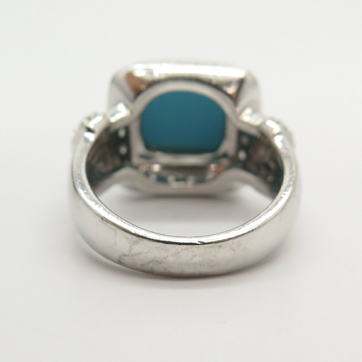 925 Sterling Silver Faux Turquoise & C Z Ring Size 8