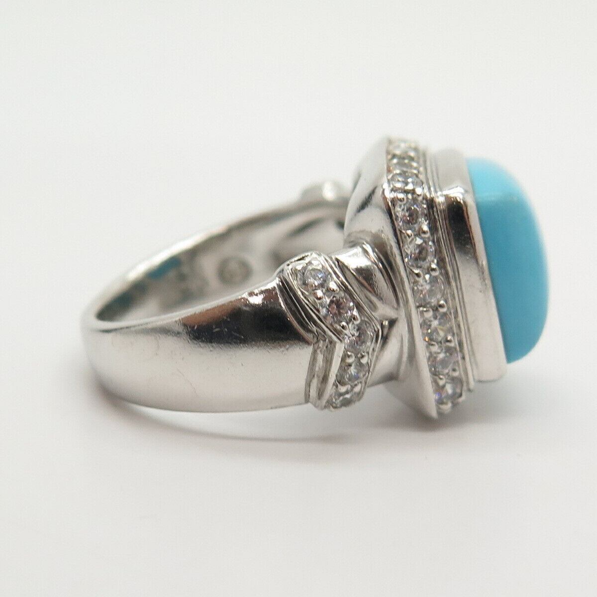 925 Sterling Silver Faux Turquoise & C Z Ring Size 8