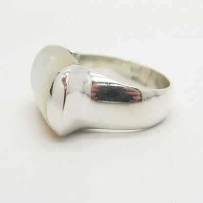 925 Sterling Silver Real Mother-of-Pearl Smooth Signet Ring Size 6 3/4